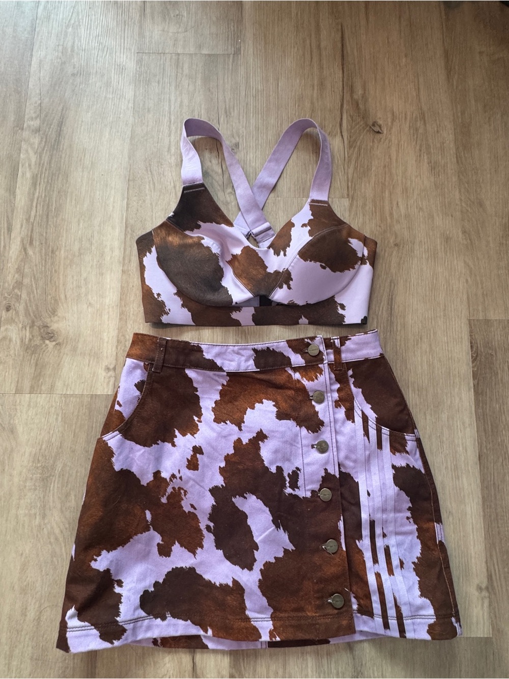 Adidas x Ivy Park Rodeo Cow Print Skirt & Bra Set M - Picture 2 of 16